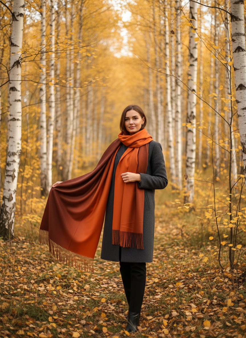 Kašmyro šalikas (ruda-oranžinė)
