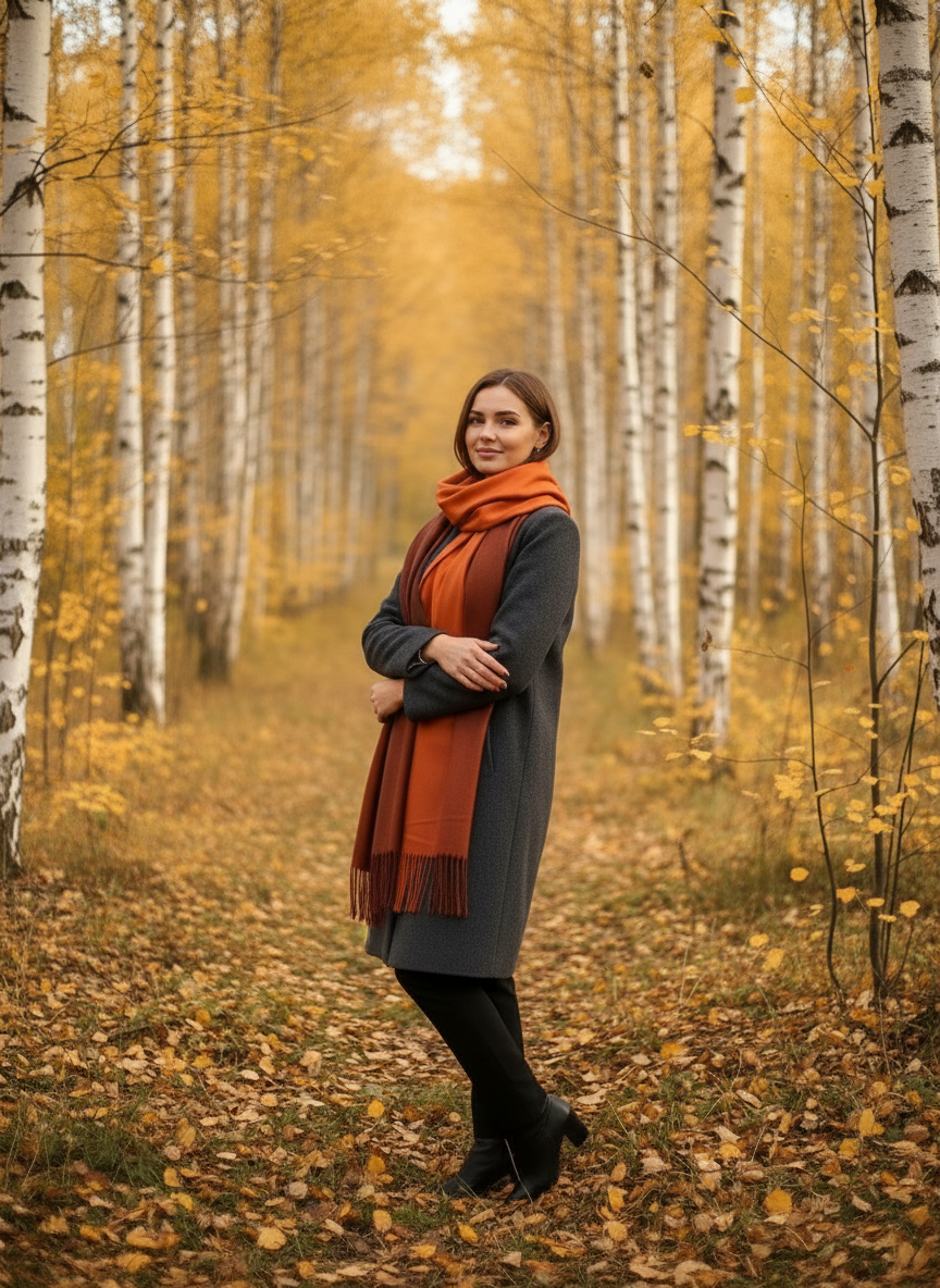 Kašmyro šalikas (ruda-oranžinė)